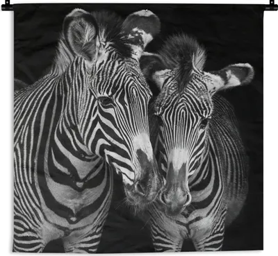 Produktbild von MuchoWow® Wandteppich Wandbehang Tierprofil Zebras in Schwarz und Weiß 120x120 cm Tapisserie Dekoration Wandtuch - Modern - Baumwollgewebe