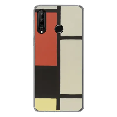 Produktbild von MuchoWow® Handyhülle Schutzhülle Hülle für Huawei P30 Lite Komposition mit rotem Quadrat, schwarz, blau - Piet Mondrian Silikon Softcase Handy Hülle - Handyhülle