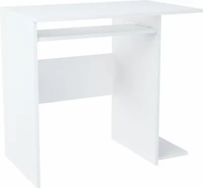 Produktbild von MATKAM kleiner PC-Schreibtisch aus Holz B5 H 74x B 80 x T 50 cm, ausziehbare Ablage für Tastatur, Ablagebrett für Rechner (Weiß)