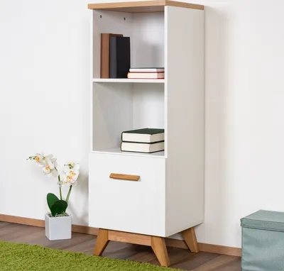 Produktbild von Bücherregal Panduros 07, Farbe: Kiefer Weiß / Eiche Braun - Abmessungen: 128 x 45 x 40 cm (H x B x T)
