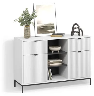 Image de Commode avec tiroirs Livinity Aterno Blanc 120x81.2cm avec 2 tiroirs et 2 portes, Model 58894