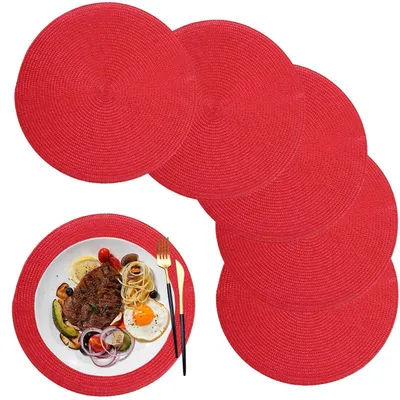 Immagine prodotto di Sottopiatti rotondi, rossi, lavabili, resistenti al calore, set da 6, diametro 32 cm