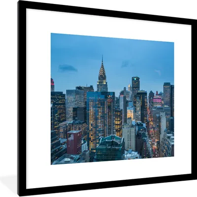 Produktbild von MuchoWow® Gerahmtes Poster New York - Skyline - Empire State Building 40x40 cm - Poster mit Schwarzem Bilderrahmen Wandposter Rahmen Foto Bilder - Poster - Plakat im Rahmen