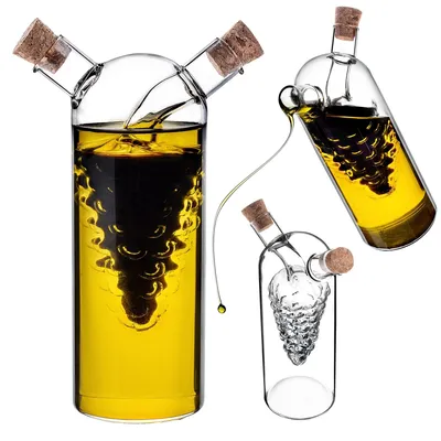 2-in-1 Glasflasche für Öl und Essig, 300 ml + 50 ml, mit Korken