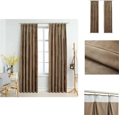 Image de vidaXL Rideaux occultants avec crochets 2 pcs. velours beige 140x245 cm - Rideaux et voilages