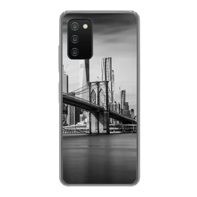 Produktbild von MuchoWow® Handyhülle Schutzhülle Hülle für Samsung Galaxy A03s Architektur - New York - Brooklyn Bridge - Wasser - Schwarz und weiß Silikon Softcase Handy Hülle - Schutz