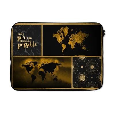 Produktbild von MuchoWow® Laptop Hülle 14 ZollWeltkarte - Collage - Luxus - Gold Laptoptasche - Laptoptasche - Stoßsicher - Schutzhaube