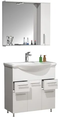 Immagine prodotto di 3 pz. Lavanderia | Armadio lavabo 75 cm | Arredo bagno con lavabo | pratici cassetti Porta girevole | Armadio a specchio | Set completo Lisalo XL