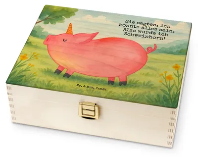 Produktbild von Mr. & Mrs. Panda Teebehälter Einhorn Schwein Design - Weiß - Geschenk, Einhörner, teebox holz, Tee Organizer, Funny, Unicorn, für Paare, Teedose, English