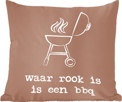 Produktbild von MuchoWow® Zierkissen Sofakissen Wohnzimmer Dekokissen 50x50 cm Wo Rauch ist, ist auch BBQ" - Zitate - Sprichwörter - Komfort - Sofakissen