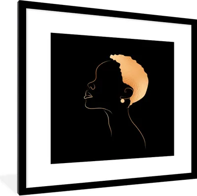 Produktbild von MuchoWow® Gerahmtes Poster Frau - Schwarz und Gold - Strichzeichnung 40x40 cm - Poster mit Schwarzem Bilderrahmen Wandposter Rahmen Foto Bilder - Poster - Plakat im Rahmen