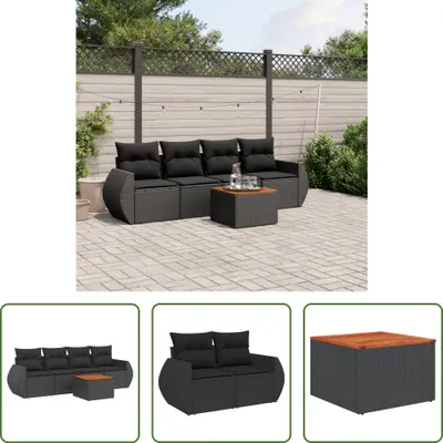Produktbild von The Living Store 5-tlg. Garten-Sofagarnitur mit Kissen Schwarz Poly Rattan