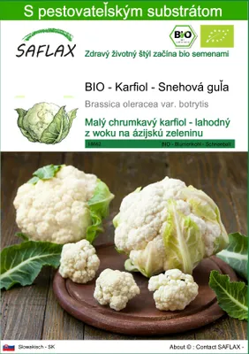 Obrázok produktu pre SAFLAX - BIO - Karfiol - Snehová guľa - Brassica oleracea var. botrytis - 70 Semená - S pestovateľským substrátom bez klíčkov
