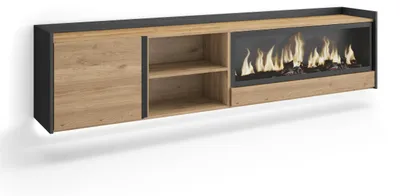 Produktbild von TV-Möbel Holzeffekt eiche schwarz 212x35x50cm Kamin mit Feuereffekt