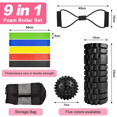 Produktbild von Muskelmassage Roller Set 9-in-1, Schaumstoffrolle 33 x 14 cm, Massageball, für Muskelentspannung