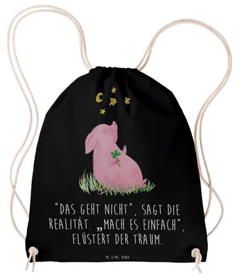 Produktbild von Mr. & Mrs. Panda Baumwolltasche Schwein Glück - Schwarz - Geschenk, Beutel, Sterne, leichter rucksack, Kleiner, Lustige Sprüche, Ziele, Glücksbringer, Rucksackbeutel