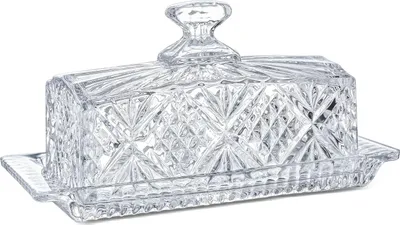 Produktbild von Butterdose mit Kristallüberzug, 20 cm, klassisches Glas, 2-teiliges Design, Butterbehälter mit Deckel, Butterhalter, spülmaschinenfest