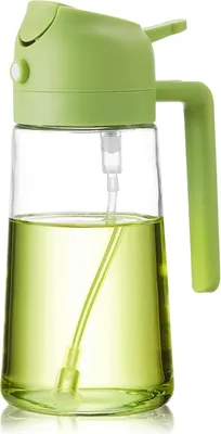 Produktbild von Ölsprüher 470 ml - 3-in-1 Ölspray aus Borosilikatglas, Ölsprayer für Speiseöl, Essig, Sojasauce - Tropffreier Ölspender für Heißluftfritteuse, Küche, Kochen und Grillen