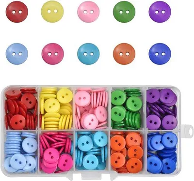Produktbild von 350 Stück 10 mm farbenfrohe Handnähte Runde Knopf mit transparenter Aufbewahrungskiste für Basteln, Nähen, DIY-Decoration