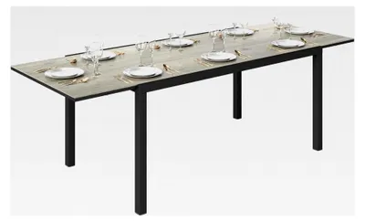 Produktbild von Ausziehbarer Gartentisch für 6-8 Personen, 160/240 x 90 cm Aluminium Balkontisch mit Holzoptik, wetterfest, Terrassentisch für Garten, Terrasse, Balkon Grau