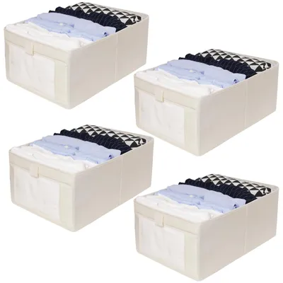 Produktbild von Set mit 4 faltbaren Kleiderschrank-Organizern, stapelbaren Aufbewahrungsboxen mit Griffen, multifunktionaler Aufbewahrungskorb für Kleidung und Snacks