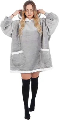 Produktbild von SPRINGOS Kuscheldecke zum Anziehen Kapuzenpulli mit Ärmeln und Taschen Hoodie Oversize