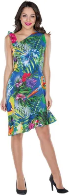 Hawaii Kostüm Südsee Kleid bunt für Damen Gr. 34-42 Sommerkleid Blumenkleid Tropen Dschungel Beachparty Paarkostüm Fasching Karneval Mottoparty