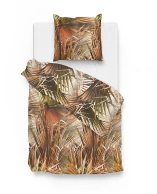 Produktbild von Zo!Home Renforcé Bettwäsche Aliotti Palmblättern Braun 100% Baumwolle Reißverschluss Bettbezug Kissenbezug Bettgarnitur Bettzeug 155x220 cm