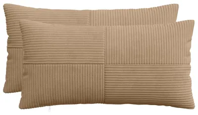 Image de vidaXL Housse de coussin 2 pièces, modèle ALMELO, couleur marron, 40 x 70 cm, matière : cord