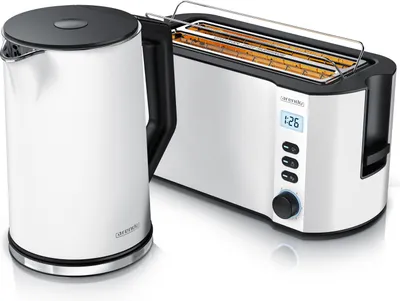 Produktbild von Arendo Frühstücks-Set, Wasserkocher 1,5L mit Temperatureinstellung, 4-Scheiben Toaster Langschlitz, Weiß