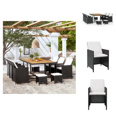 Produktbild von vidaXL 11-tlg. Garten-Essgruppe Poly Rattan Akazienholz Schwarz -  Gartenmöbel-Sets