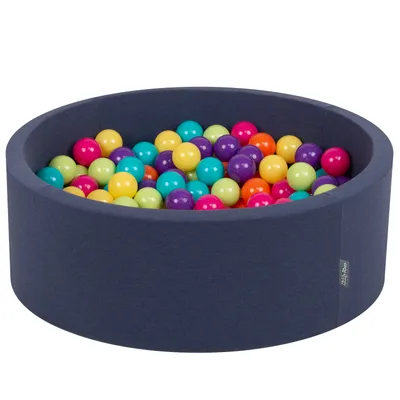 Obrázek produktu pro KiddyMoon 90x30cm/200 míčků ∅ 7cm Kulatý Suchý Bazén s míčky Certifikováno vyrobeno v EU, Modrá: Světle Zelená/Žlutá/Tyrkysová/Oranžová/Tmavě Růžová/Fialová