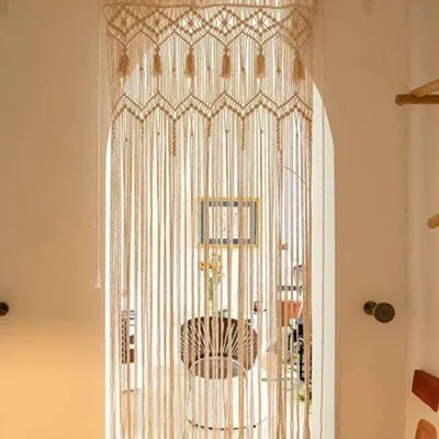 Immagine prodotto di Famanu, decorazione per tende a macramè - tenda da porta in stile boho - beige - 72 x 190 cm