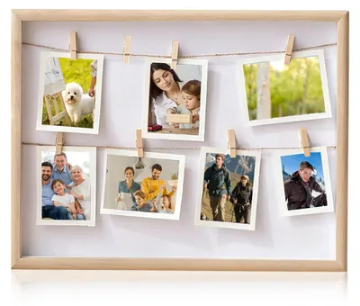 Fotowand 43x32 cm mit 8 Klemmen & 2 Leinen, DIY Foto Collage