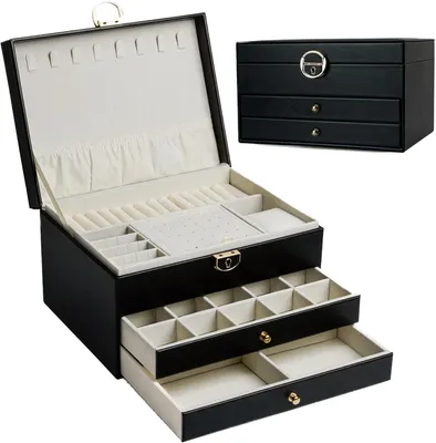 Produktbild von Schmuckkasten dreistöckige Schmuckbox Schmuckschatulle mit linearem Design