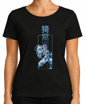 Produktbild von Akaza Dämonenkrieger Anime Kampfkunst Blaue Streifen Japan Y2K Damen T-Shirt, Schwarz, L
