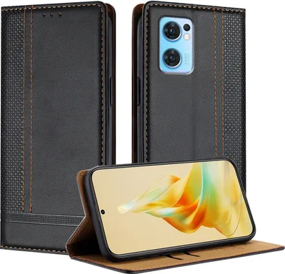 Produktbild von Handyhülle für OPPO Find X5 Lite Leder Flip Klappbare Schutzhülle mit Standfunktion Schwarz