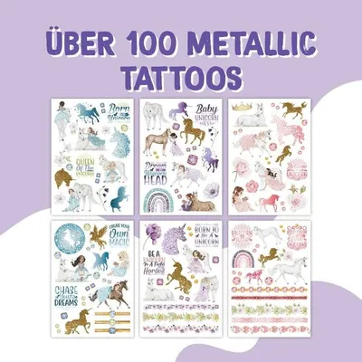 Produktbild von Tattoo Set - Einhorn - 100 Metallic Tattoos