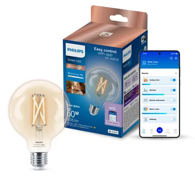 Produktbild von Philips Smarte LED-Filament-Lampe G95, E27-Sockel, 806 lm, Wi-Fi/Bluetooth, Wi-Fi 4 (802.11n), 802.11b, 802.11g, LED, E27, G95, 2700 K