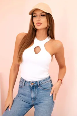 Produktbild von Ärmellose Damenbluse mit Cut-Out und dekorativer Schnalle, weiß