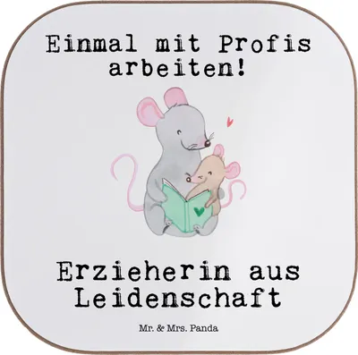 Produktbild von Mr. & Mrs. Panda Untersetzer Glas Erzieherin Leidenschaft - Weiß - Geschenk, gläseruntersetzer, Spruch, Beruf, Ausbildung, Studium, Tassenuntersetzer, Tischschoner