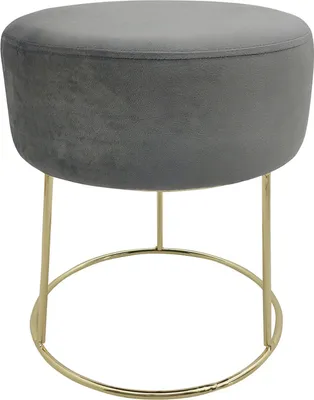 Produktbild von Echtwerk runder Sitzhocker Marilyn, Polsterhocker aus Samtstoff, Schminkhocker mit Metallbeinen in gold, Hocker geeignet für Schlaf- und Wohnzimmer, Fußhocker bis 150 kg belastbar, grau