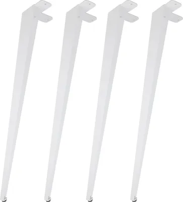 Four white table legs are arranged in a row against a white background.