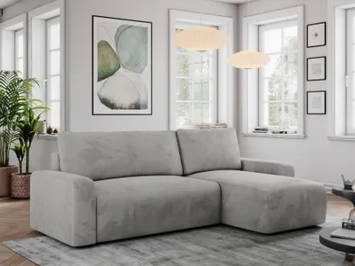 Produktbild von Velvet Stoff, Velvet Couch, Sofa mit Schlaffunktion und Bettkasten, Schlafsofa Velvet, Couchgarnitur Ecke Bettcouch, Velvet Stoff - ARGOS - Hellgrau Velvet