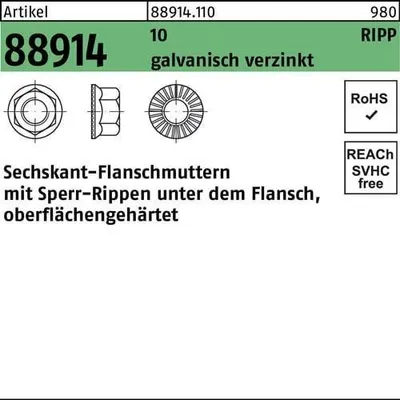 Produktbild von Reyher  6kt.-Flanschmuttern Zn m. Sperr-R. M 5 (500 Stück)