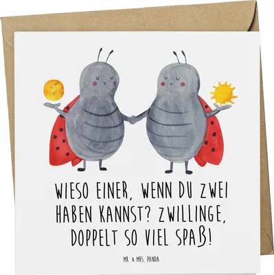 Produktbild von Mr. & Mrs. Panda Grußkarte Zwillinge Spaß - Weiß - Geschenk, Horoskop, faltkarte, Zwillingsfreude, anlasskarte, Klappkarte, doppelkarte, Geschenke Sternzeichen, Charakter