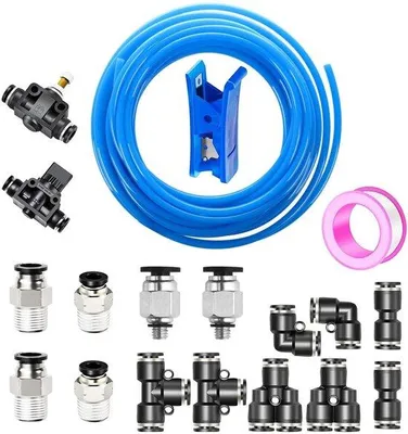 Imagen del producto de Manguera de aire de poliuretano, 10 metros - Azul - 6 mm x 4 mm - Flexible - Con conectores - Incluye manguera de aire