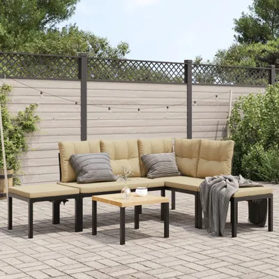 Produktbild von Moderne Gartenmöbelgarnituren 5-tlg. Garten-Sofagarnitur mit Kissen Schwarz Stahl Gartenmöbelset CC47272256