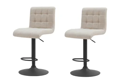 Produktbild von 2er Set Barhocker Bistrohocker Erika - Bezug Webstoff Beige - 360° drehbar, höhenverstellbar - Trompetengestell schwarz