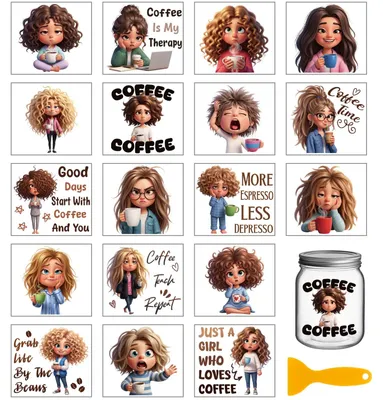 Productafbeelding van Set van 18 Transferstickers met Koffiethema voor Decoratie